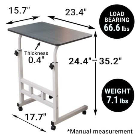 Japard Small Desk on Wheels, Mobile TV Tray Table Rolling Desk for Bed Sofa, Adjustable Height 23.6" Wide C-Shape Loadable 66lbs (White, 66 lbs Loadable) Japard
