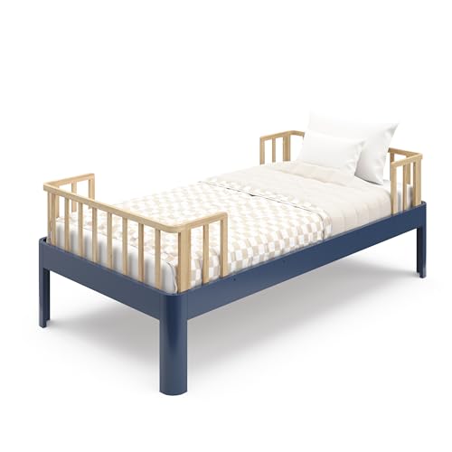 Storkcraft Next Santos Twin-Over-Twin 5-in-1 Convertible Bunk Bed (Midnight Blue with Natural) – GREENGUARD Gold Certified, Converts to Loft Bed and Twin Beds, Modern Style for Kids Room