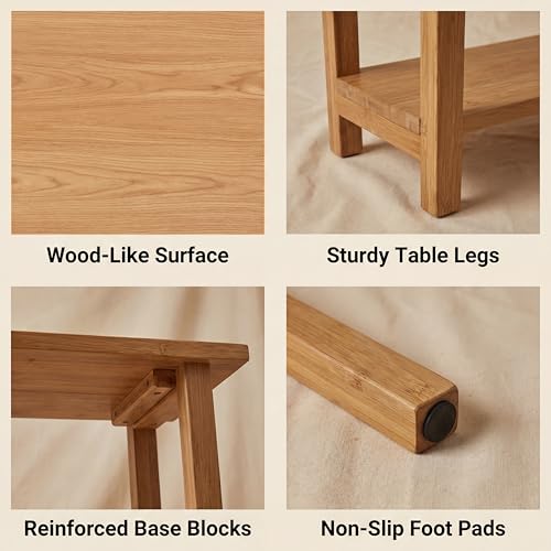 GOFLAME Solid Wood Entryway Table, 47” Console Table with Storage Shelf, Curved Tabletop, Teak Wood, Farmhouse, 2-Tier Rustic Behind Couch Sofa Tables Narrow Long for Living Room, Hallway, Natural GOFLAME