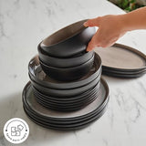 Karaca Mercure 59 Piece Stoneware Plates and Bowls Set, Reactive Glaze Black Dinner Set, Complete Kitchen Tableware Collection, Ideal Dinnerware for 12 People Dining Experience, Dishwasher Safe KARACA