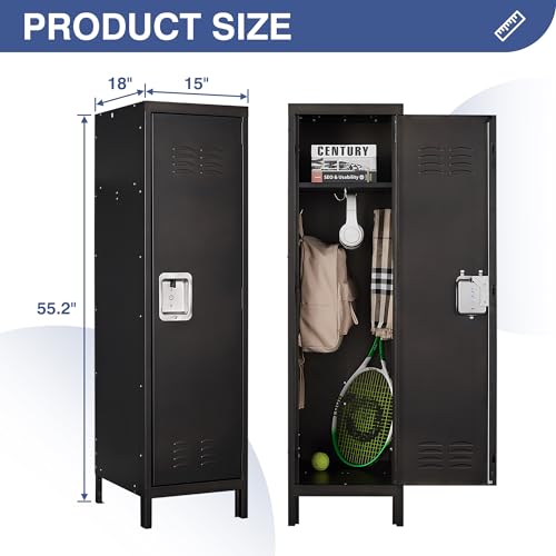 Anxxsu Metal Storage Locker, Lockable Employees Metal Locker with Door, 55" Height Steel Locker for Home, School, Office, Gym (Retro Black) Anxxsu