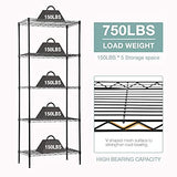 PayLessHere 14" D×24" W×60" H Wire Shelving Unit Metal Commercial Shelf with 5 Tier Layer Rack Strong Steel for Restaurant Garage Pantry Kitchen Garage，Black PayLessHere