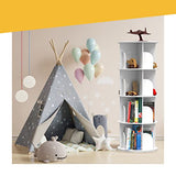Rotating 4-Tier Bookshelf Display Tower - Space-Saving White Wood Bookcase for Kids and Adults Houseables