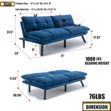 Modern Velvet Convertible Folding Futon Couch Sofa Bed Adjustable Pillow Top Arm Memory Foam Couch Double Loveseat Sofa for Compact Living Space,Dorm,Game Studio,Apartment,Bedroom (Navy Blue) Klwenas Maec