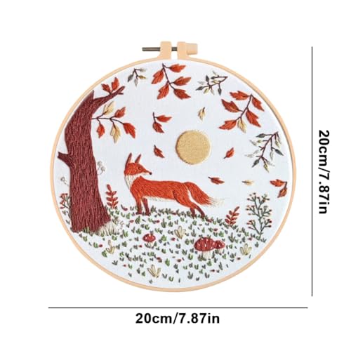FRANDEK Fox Scenery Embroidery Kit for Beginners Adults, Complete Starter Cross Stitch Set with Printed Pattern, Cotton Threads, Bamboo Hoop, Needles, DIY Needlework Craft Gift for Mom Grandma