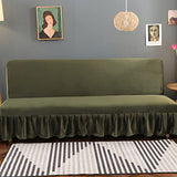 YOPOIY Armless Futon Cover with Skirt Ruffled Stretch Sofa Bed Cover Thick Soft Cozy Velvet Fabric Form Fitted Stay in Place Stain Resistant -Olive green-180-200cm YOPOIY