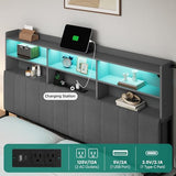 YITAHOME Queen Bed Frame with 2-Tier Storage Shelves and Bookcase Headboard,LED Light Queen Size Bed with Charging Station, No Box Spring Needed/Noise Free, Dark Gray YITAHOME