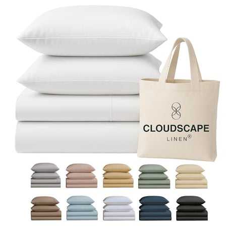 CLOUDSCAPE 100% Egyptian Cotton Queen Sheets - 400 Thread Count Extra Deep Pocket Sheets, Fits Upto Full Bed, All Season Durable Luxury Soft Cooling Cotton Bedding, Breathable Sheets-White CLOUDSCAPE LINEN