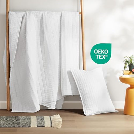 Comfort Spaces Kienna Quilt Set- Double Sided Stitching Design Summer Blanket, Lightweight, Soft, All Season Bedding Layer, Matching Sham, White, Coverlet Twin/Twin XL(66"x90") 2 Piece Comfort Spaces