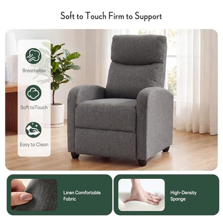 HAPPYMONT Recliner Chair, Recliner Sofa Fabric for Adults, Recliners Home Theater Seating with Lumbar Support, Reclining Sofa Chair for Living Room, Gray HAPPYMONT