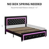 BarnFurin Full Bed Frame with LED Lights, Upholstered Platform Bed with Diamond Tufted Headboard, No Box Spring Needed, Noise Free, Easy Assembly, Black BarnFurin