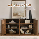 SZTHHDF 64" Sideboard Buffet Cabinet with Storage, Modern Fluted Credenza with Adjustable Shelves, Wood Faux Marble-Top Coffee Bar Console Table for Living Room Kitchen Dining Room, 31.5" H, Walnut SZTHHDF