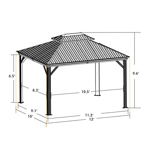 Kozyard Alexander 10' X 12' Hardtop Gazebo, Aluminum Metal Gazebo with Galvanized Steel Double Roof Canopy, Curtain and Netting, Permanent Gazebo Pavilion for Patio, Backyard, Deck, Lawn (Gra - WoodArtSupply