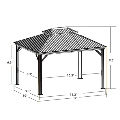 Kozyard Alexander 10' X 12' Hardtop Gazebo, Aluminum Metal Gazebo with Galvanized Steel Double Roof Canopy, Curtain and Netting, Permanent Gazebo Pavilion for Patio, Backyard, Deck, Lawn (Gra - WoodArtSupply