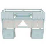 Harper & Bright Designs Twin Size Low Loft Bed for Kids, Solid Wood Loft Bed Frame with Built-in Bookshelf, Storage Shelf, Curtain, Guardrail and Ladder for Boys Girls, Easy Assembly, Light Blue Harper & Bright Designs