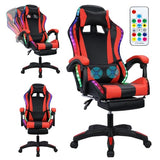 Gaming Chair with Bluetooth Speakers ＆ LED Lights, Ergonomic Massage Computer Chair Height Adjustable, Video Game Chair with 360° Swivel Seat and Headrest, High Back Lumbar Support Design cukoekim