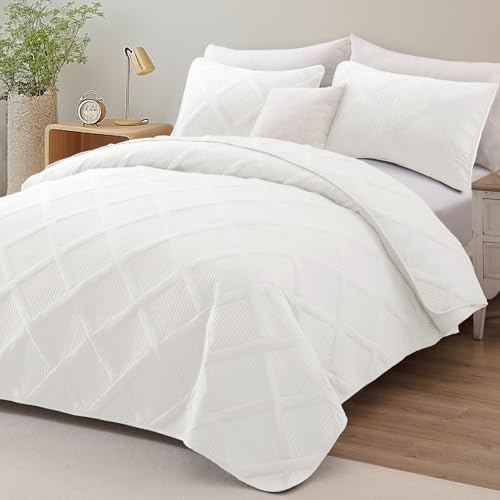 Exclusivo Mezcla King Quilt Set- White Quilts Bedding Set with 2 Pillow Shams, Modern King Bedspread with Striped Pattern, Soft Lightweight Bedspreads Coverlets for All Seasons Exclusivo Mezcla