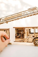 Wood Trick Rescue Firetruck Wooden 3D Puzzles for Adults and Kids to Build - Rides up to 20 ft - Wooden Models Engineering DIY Project Mechanical 3D Wood Trick