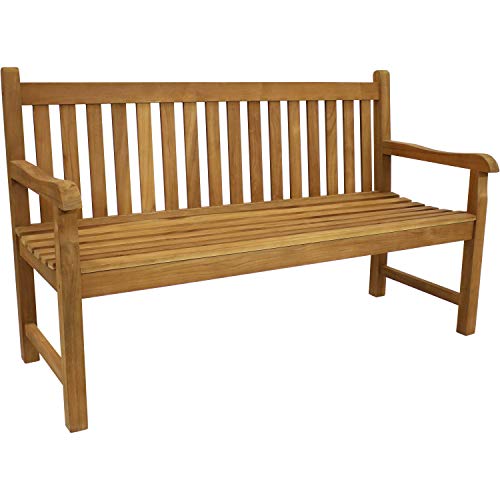 Sunnydaze Mission-Style 59-Inch Teak Wood Outdoor Bench with Light Brown Finish - WoodArtSupply