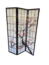 BlossomView Japanese Room Divider, Plum Motifs 3-8 Panel (Black, 3 Panels) Generic