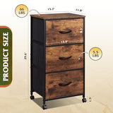 WLIVE Dresser with 3 Drawers, Fabric Nightstand, Cabinet with Wheels, Organizer Storage Dresser for Bedroom, Office, Closets, Sturdy Steel Frame, Easy Pull Handle, Rustic Brown Wood Grain Print WLIVE