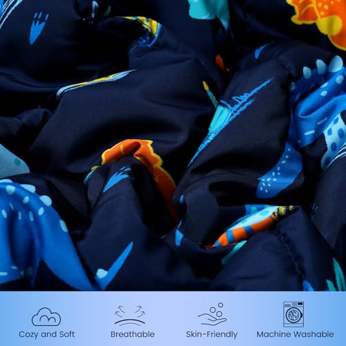 david's kids 4 Piece Toddler Bedding Set - Soft Breathable Toddler Bedding Set for Boys Girls, Includes Quilted Comforter, Flat Sheet, Fitted Sheet and Pillowcase, Dinosaur Navy david's kids