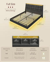 VASAGLE Full Size Floating Bed Frame with LED Lights, Upholstered Full Bed Frame with Charging Station, Tufted Storage Headboard, Noise-Free, No Box Spring Needed, Dark Gray URMB852G71V1 VASAGLE