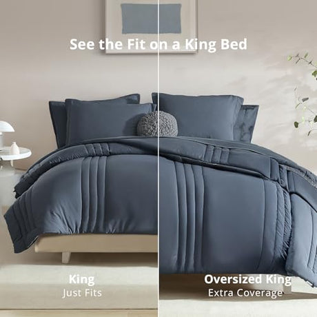 Monbix King Size Comforter Set - 7 Pieces Bed in a Bag King, Blue Gray Bedding Sets with Comforter, All Seasons Comforter Bed Set with Sheets, Pillowcases & Shams Monbix