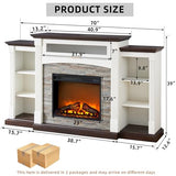 SAVOR LIFE Fireplace TV Stand for 80'' TV, 70" Electric Fireplace with Mantel, White Entertainment Center with Electric Fireplace & LED Lights, TV Console Fire Place TV Stands for Living Room SAVOR LIFE