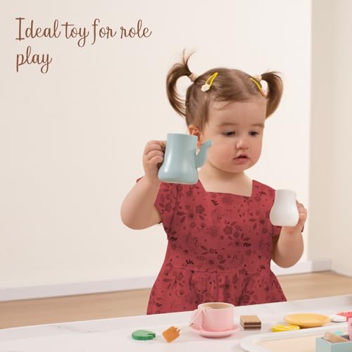 Giant bean Kids Wooden Tea Set for Little Girls, 21 PCS Kitchen Playset Toys Gifts for Toddlers Kids Boys 1 2 3 4 5 6, Play Kitchen Accessories for Kids Tea Party - WoodArtSupply