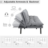 MUUEGM 71" Futon Sofa Bed, Comfortable Memory Foam Futons Sofa with Adjustable Backrest & Armrests, Convertible Loveseat Futon Bed for Compact Living Room, Apartment, Office, Grey MUUEGM