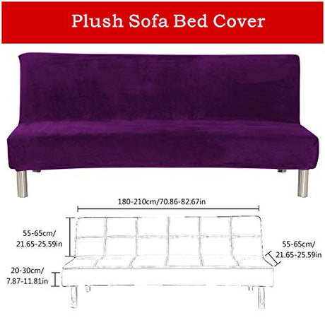 MIFXIN Armless Sofa Bed Cover Stretch Futon Slipcover Plush Thick Solid Color 3 Seat Full Folding Sofa Couch Futon Furniture Protector Without Armrests (Purple) MIFXIN