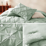 CozyLux Twin Comforter Set with Sheets Sage Green, 5 Pieces Pintuck Bed in A Bag, Twin Bed Set Gift for Family, Pinch Pleat Bedding Set with Comforter, Sheets, Pillowcase & Sham CozyLux