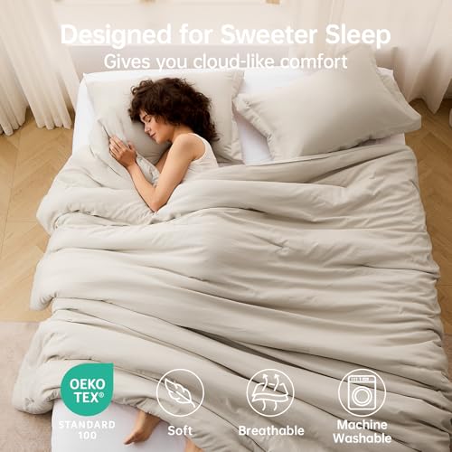 MUXHOMO Full Comforter Sets, All Season Ultra Soft Down Alternative Bedding - 3 Piece Lightweight Bed Set Includes 1 Comforter (82"x86") and 2 Pillow Shams (20"x26"), Linen MUXHOMO