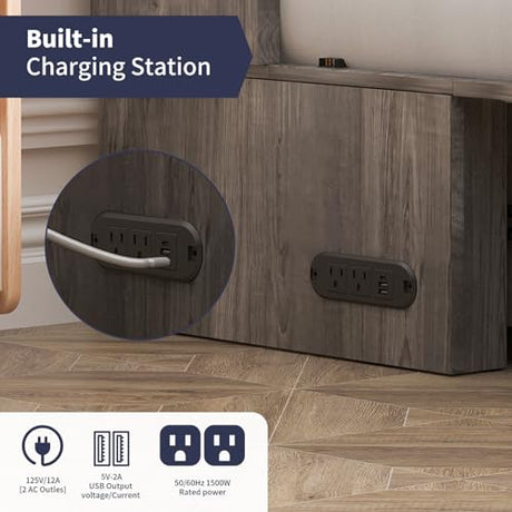 ZAFLY Murphy Bed Queen, Cabinet Bed with Tri-Folding Mattress, Hidden Guest Wall Beds with USB Charging Station & Storage Drawers, Modern Multifunctional Cabinet Murphy Beds, Saving Spaces - Grey ZAFLY