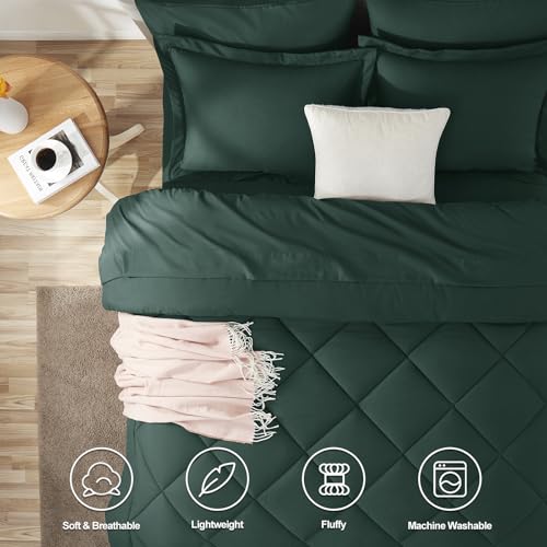 CozyLux Queen Comforter Set Forest Green - Bed in a Bag Queen Size 7 Pieces, Luxury Soft Bed Set for All Seasons, Bedding Set with Down Alternative Comforter, Sheets, Pillowcases & Shams CozyLux