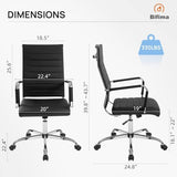 Walmokid Office Desk Chair with Wheels Set of 8, Ergonomic Black Leather Conference Room Chairs Height Adustable | Ribbed High Back | Swivel Rolling Task Chair, Black Walmokid