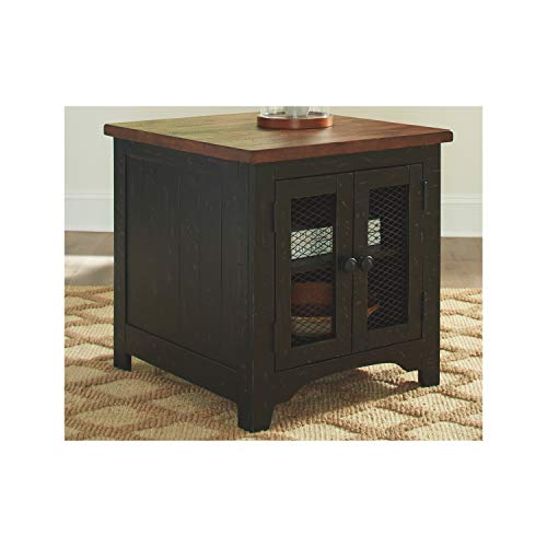 Signature Design by Ashley Valebeck Farmhouse Rectangular End Table with Storage, Distressed Brown & Black Finish - WoodArtSupply