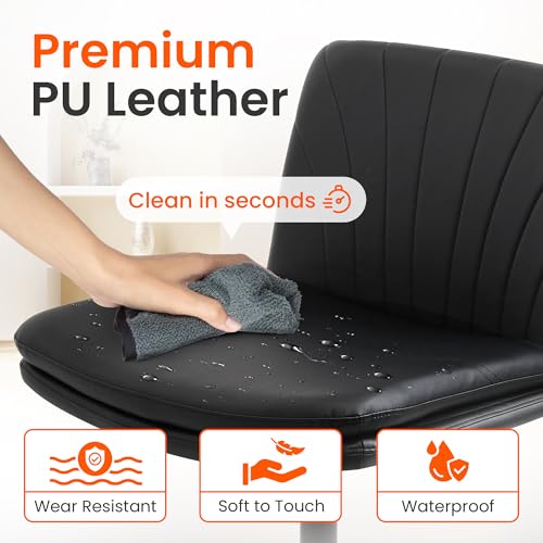 Orange Factory Criss Cross Chair with Wheels Comfy Wide Vanity Desk Chair Dual Base Leather Armless Adjustable Swivel for Home Computer Task (Black) Orange Factory