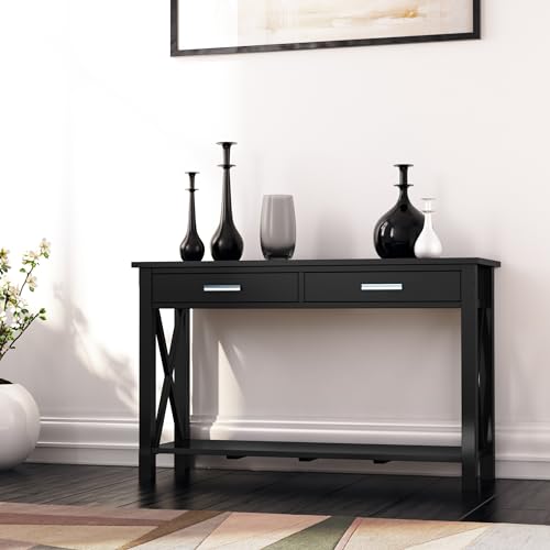 SIMPLIHOME Kitchener SOLID WOOD 47 inch Wide Contemporary Console Sofa Table in Black with Storage, 2 Drawers and 1 Shelf, for the Living Room