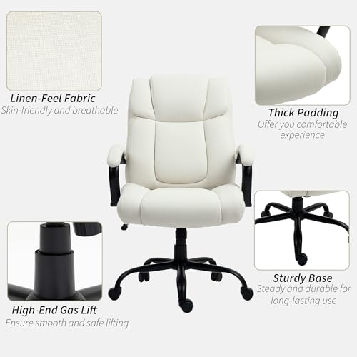 Vinsetto Big and Tall Executive Office Chair 485lbs with Wide Seat, High Back Computer Desk Chair with Tilt, Adjustable Height, Cream White Vinsetto