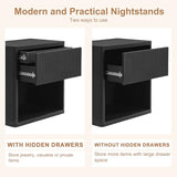22.8" W Black Fluted Nightstand with 2 Drawers, Mid Century Modern Nightstand with Hidden Drawers, Large Night Stand, Accent End Table, Bedside Table with Open Shelf, Curved Profile Design XIAO WEI