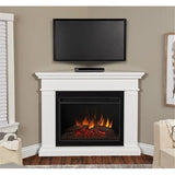 BOWERY HILL Traditional Corner Electric Fireplace Mantel Heater with Remote Control, Adjustable Led Flame 1500W in White BOWERY HILL