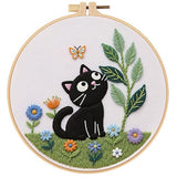 ZGEZGE Cat Embroidery Set – A Cute Black cat and Butterfly Pastoral Style DIY Embroidery Beginner Set Suitable for Both Beginners and Adults. Perfect for Handmade Gifts and Home décor.