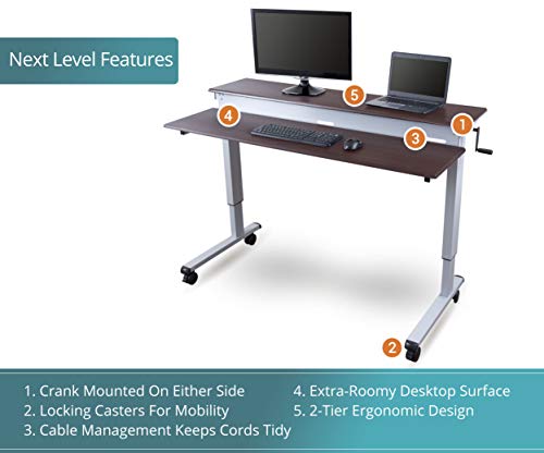 S STAND UP DESK STORE Crank Adjustable Tier Standing Desk with Heavy Duty Steel Frame (Silver Frame/Dark Walnut Top, 48in Wide) S Stand Up Desk Store