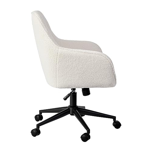 Martha Stewart Rayna Swivel Task Chair with Flared Arms for Home Office in White Boucle with Oil Rubbed Bronze Frame Martha Stewart