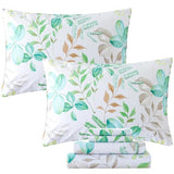 FADFAY Full Sheets 100% Cotton Teal Green Leaf Pattern Printed Bed Sheets, Botanical Sheets Leaves Pattern Modern Minimalist Bedding, Soft Crisp & Breathable Luxury Deep Pocket Fitted Sheet, 4Pc FADFAY