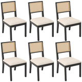 Westice Rattan Dining Chairs Set of 6, Farmhouse Natural Dining Room Chairs with Upholstered Cushion, Wood Armless Chairs for Kitchen/Restaurant, Black Westice