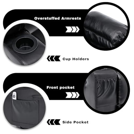 GAOHAPY Rocker Recliner Chair with Heat and Massage,360°Swivel Nursery Recliner Chair for Adults,Faux Leather Recliner Single Sofa Seat with 2 Cup Holders and Side Pocket (Black) GAOHAPY