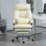 HOMCOM Overstuffed Executive Office Chair, PU Leather Reclining Swivel Desk Chair with High Back, Foot Rest, Thick Padded, 300 lbs, Cream White HOMCOM